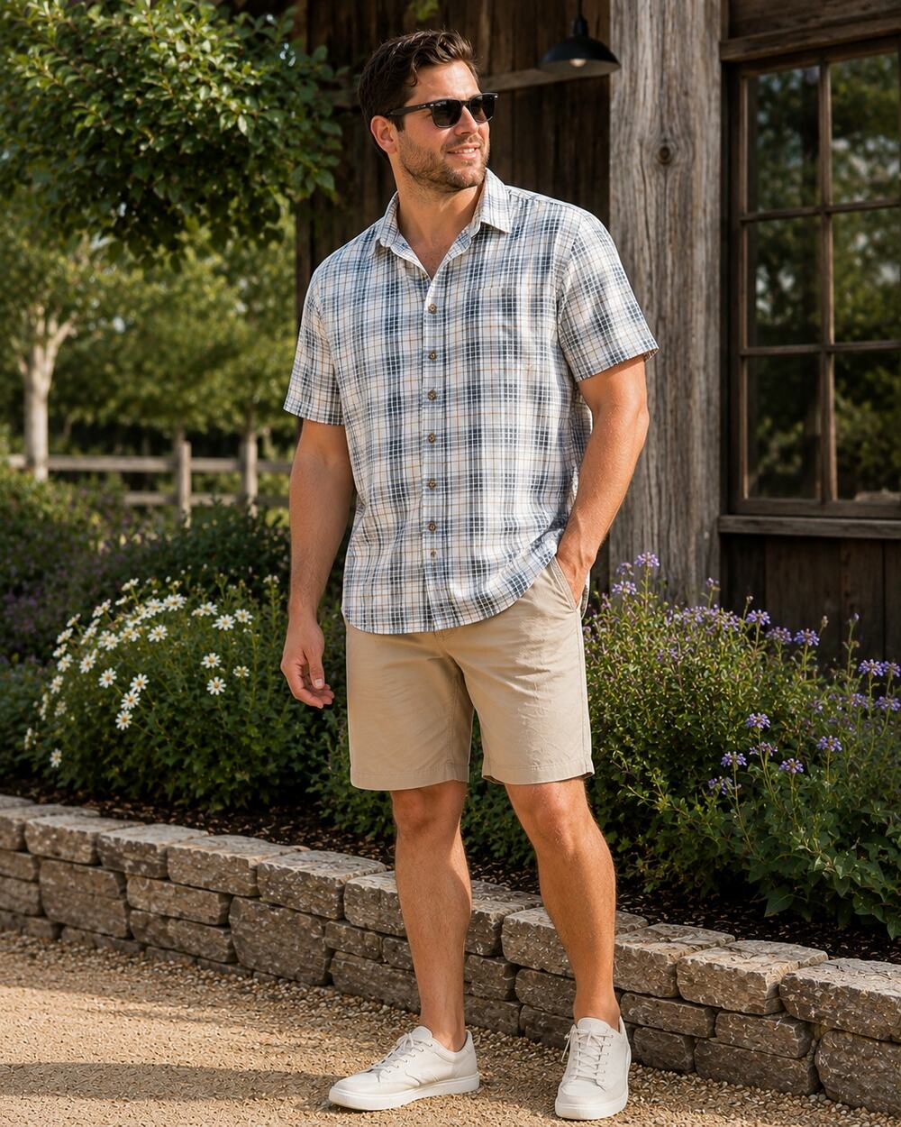 Eddie Bauer Men's XXL Performance Plaid Short Sleeve Button-Up Shirt Fishing